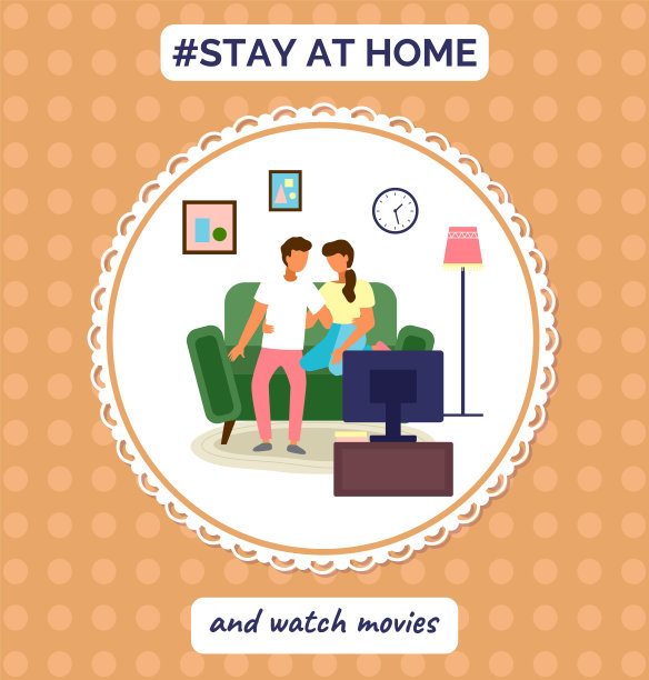 呆在家里看电影，闲暇时间，情侣一起在家放松，病毒大流行图片下载