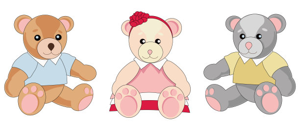 泰迪熊设置卡通孤立的物体。情人节和儿童项目的模板。矢量插图。图片下载