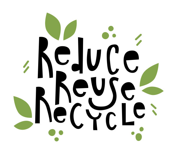 减少重复使用回收手绘的绿叶字体。孤立在白色背景上。设计网页横幅或纺织印刷。生态和极简主义理念。图片下载