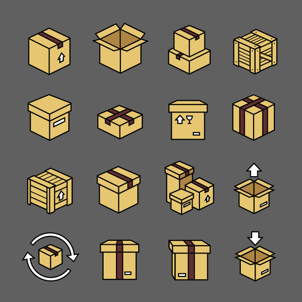 盒子彩色图标设置。物流纸箱图片下载