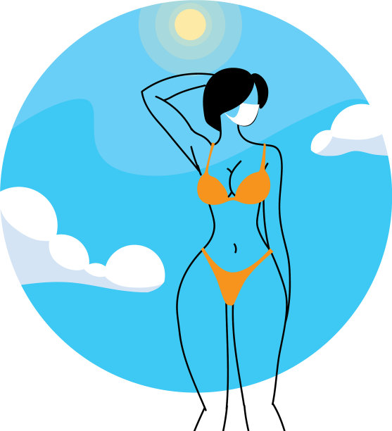 在海滩夏天戴面具的女人图片下载