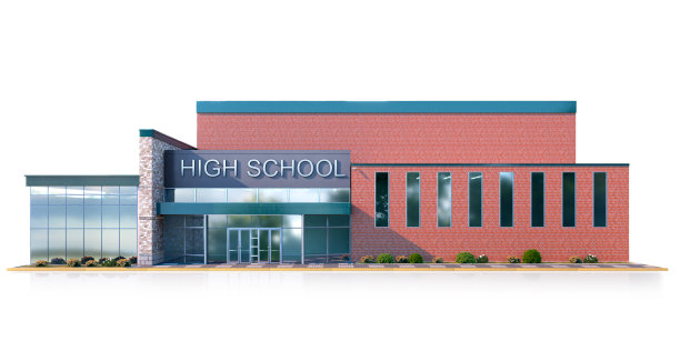 白色背景上的学校门面。三维演示图片下载