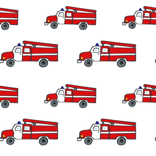 无缝的重复模式。消防车侧视图。徒手画的草图。图片下载