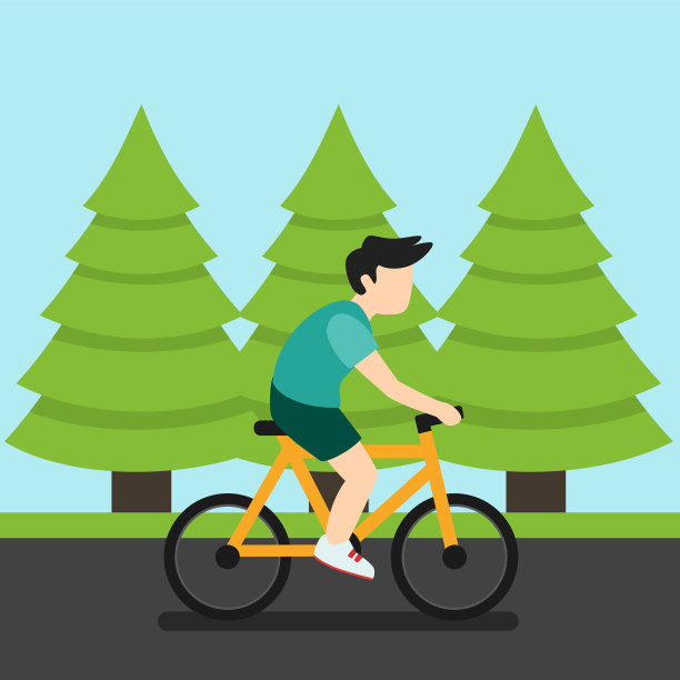 男人骑在路上的树林平坦图片下载