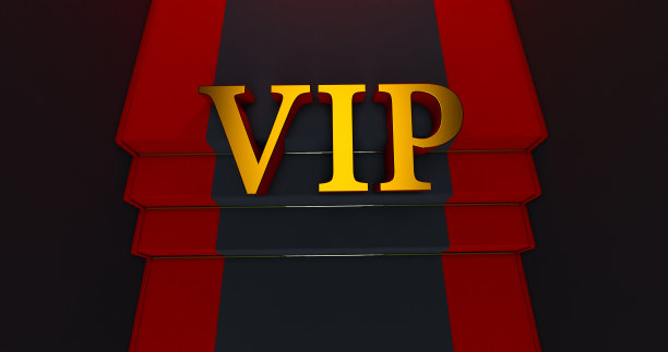 楼梯上的红地毯上以黑色背景搭配金色VIP字，荣耀之路，3D渲染图片下载