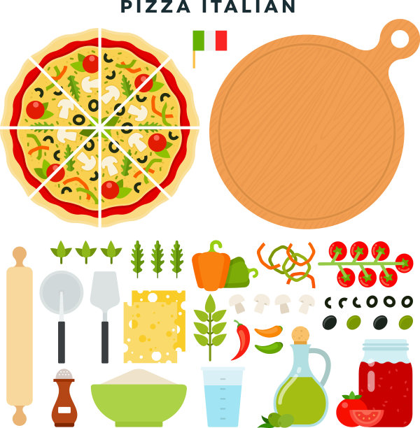 经典的意大利披萨和所有配料图片下载