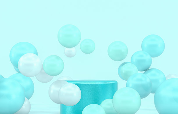 蓝色的讲台背景产品展示与气球。图片下载