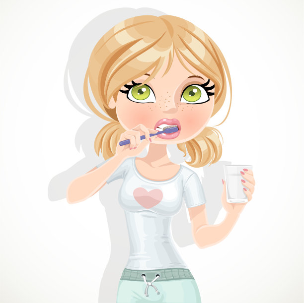 可爱的金发女孩正在刷牙图片下载