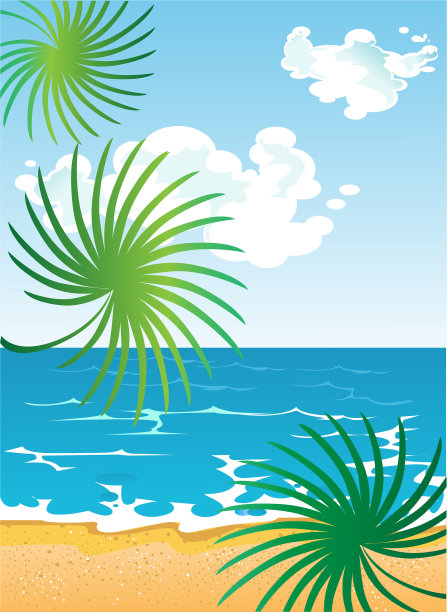 图片卡通夏日阳光沙滩与云彩图片下载