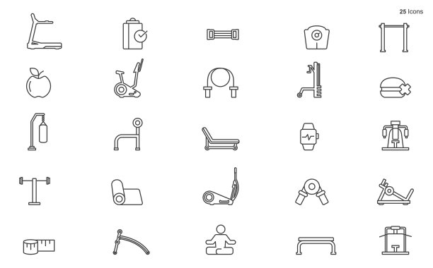 体育图标。健身和健身线图标设置。矢量插图。可编辑的中风。股票插图健身房，健康俱乐部，图标图片下载