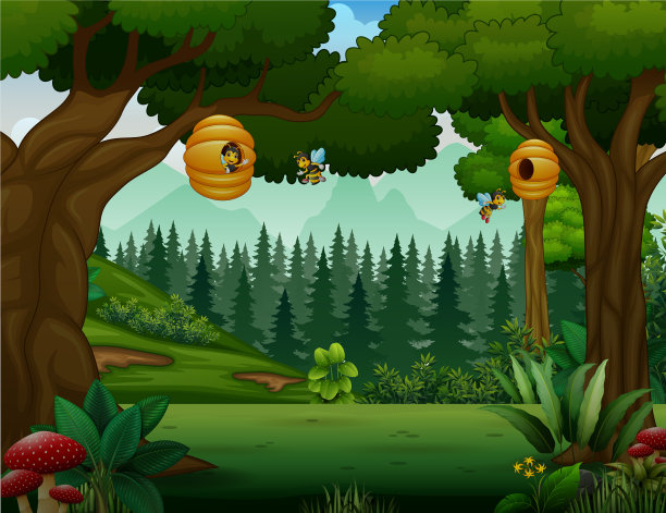 一个蜜蜂围着蜂巢飞来飞去的森林图片下载