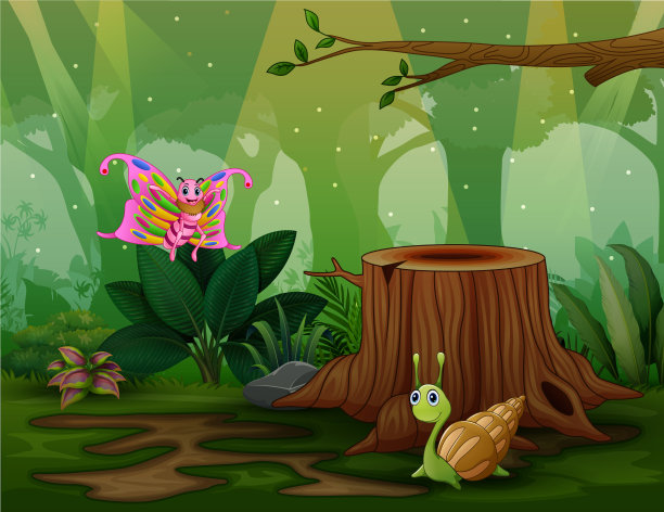 大自然中的蝴蝶和蜗牛图片下载