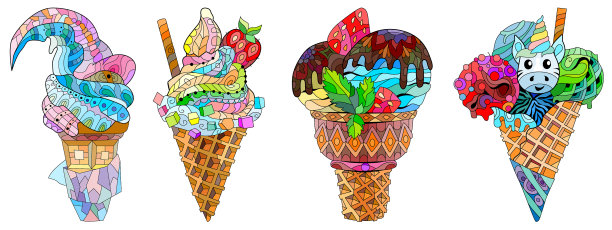 集手绘彩色缠结冰淇淋图片下载