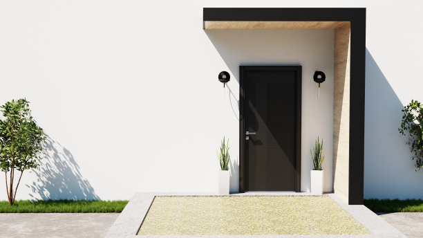 新房子黑色木门和空白的白色墙库存照片图片下载
