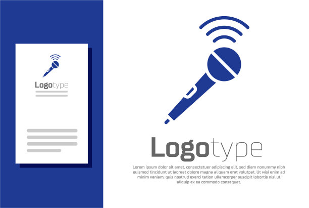 蓝色无线麦克风图标隔离在白色图片下载