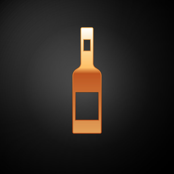 金色玻璃瓶伏特加图标孤立在黑色图片下载