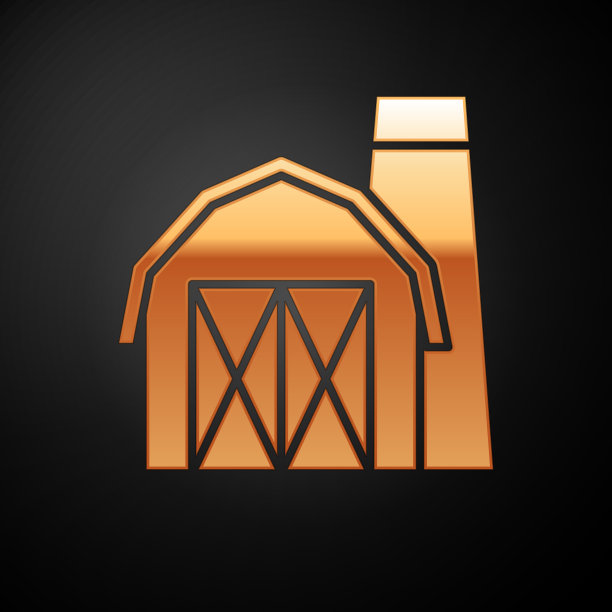 金色农舍图标孤立在黑色背景上图片下载
