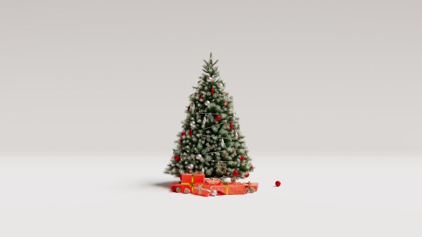 2021新年圣诞树和礼盒白色背景3d渲染3d渲染cgi图片下载