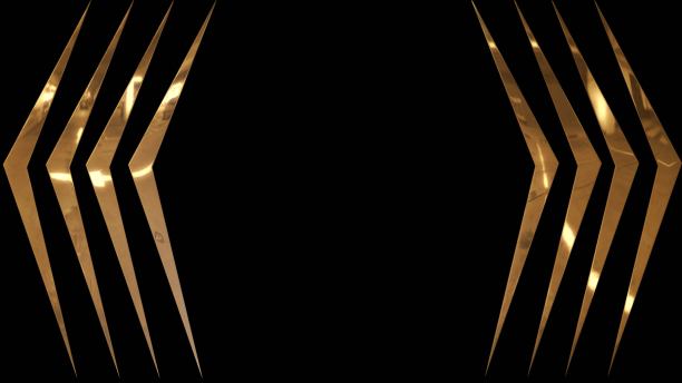 金色，闪亮和发光的曲线条纹在黑色的背景。图片下载