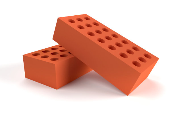 两块砖孤立在白色上。建筑的概念图片下载