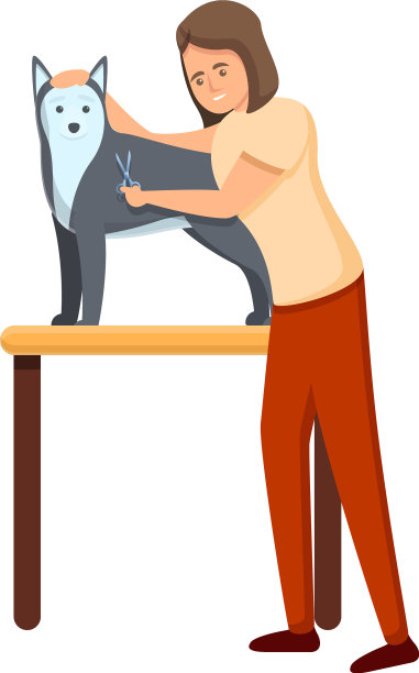 美容师剪狗图标卡通风格图片下载