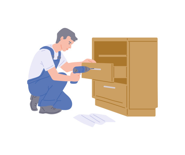 家具制造者正在组装五斗柜或衣柜的矢量插图图片下载