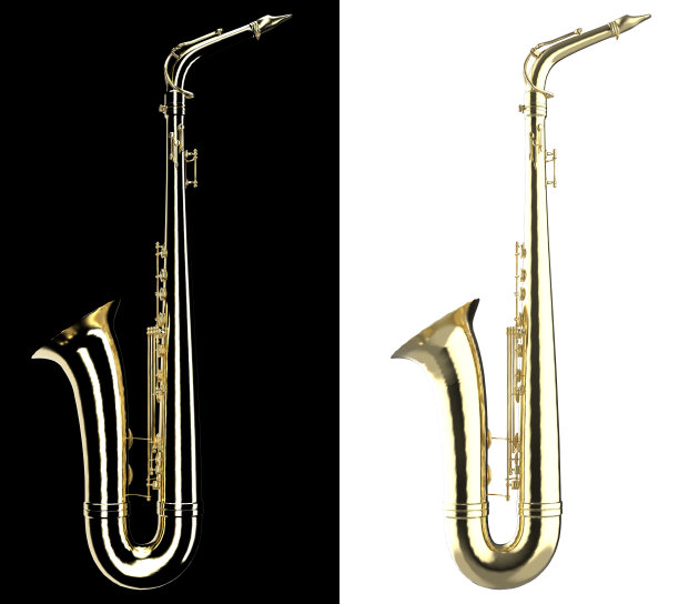 中音萨克斯管侧视图与黑白变化3d渲染图片下载