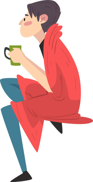 他坐在舒适的格子裙下喝着热饮图片下载