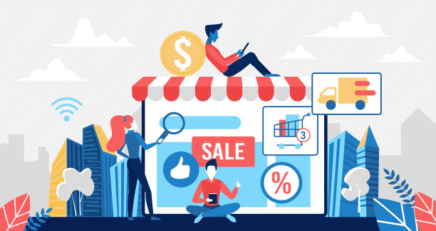 销售在网上零售商店，电子商务互联网概念图片下载