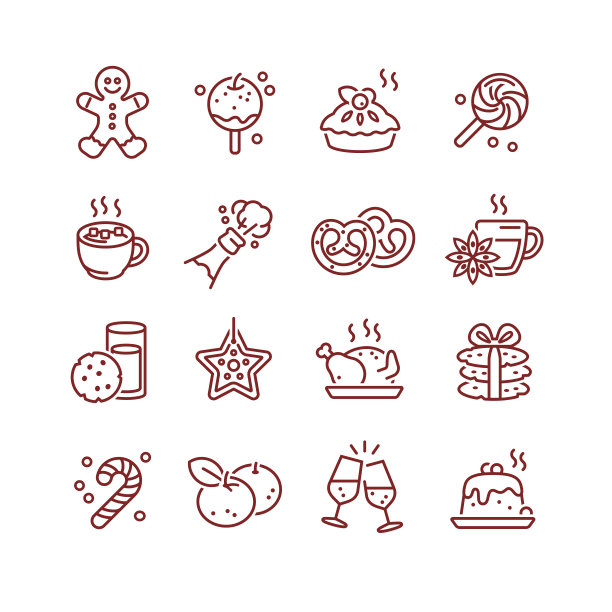圣诞食品和饮料图标设置图片下载