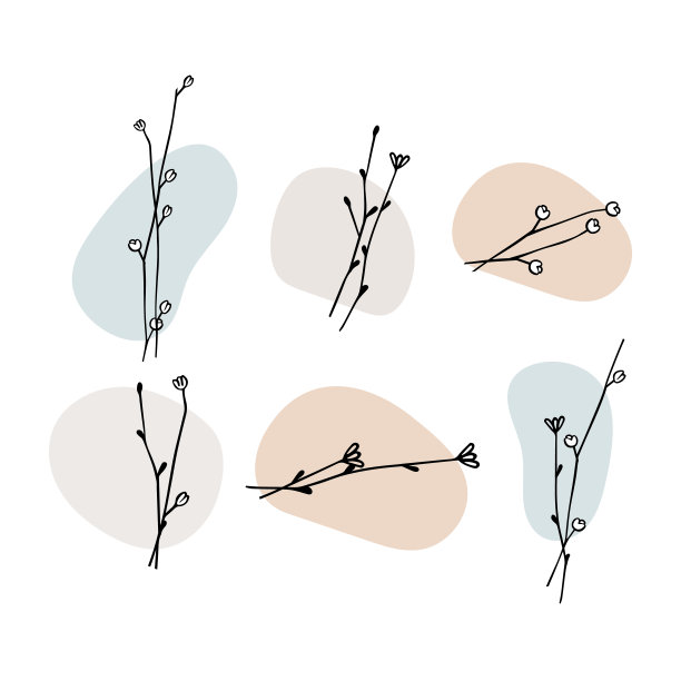 手绘的花和树涂鸦设置在白色的背景，设计的婚礼，标志，模板，邀请和情人节的概念。矢量图图片下载