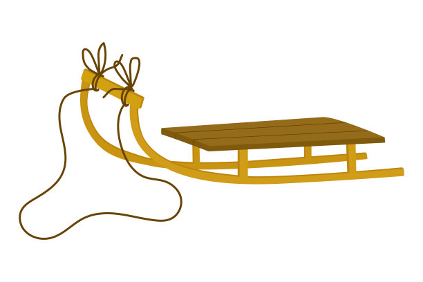 矢量插图冬季木制雪橇。经典的儿童木材运输车辆插图孤立的白色背景。平面卡通手绘插图的网站，图标，标志，剪贴画，标志，设计图片下载