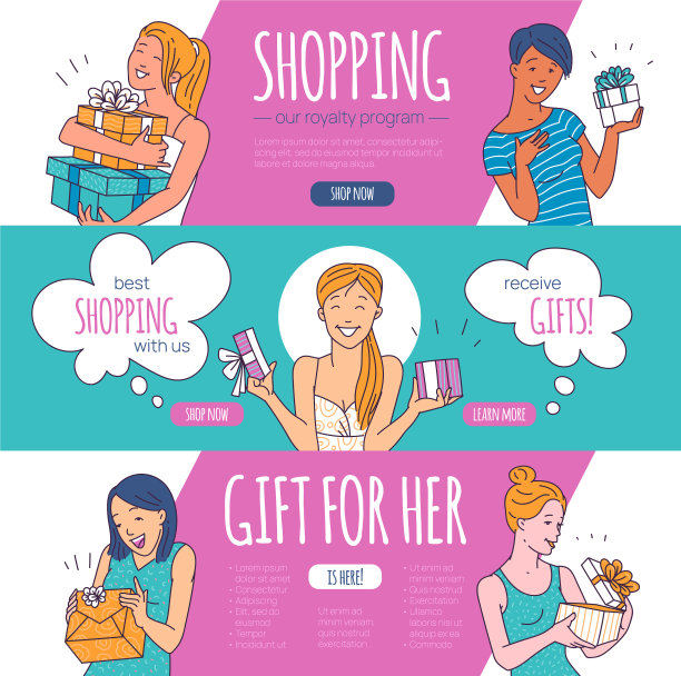 设置印有女性素描的促销横幅图片下载