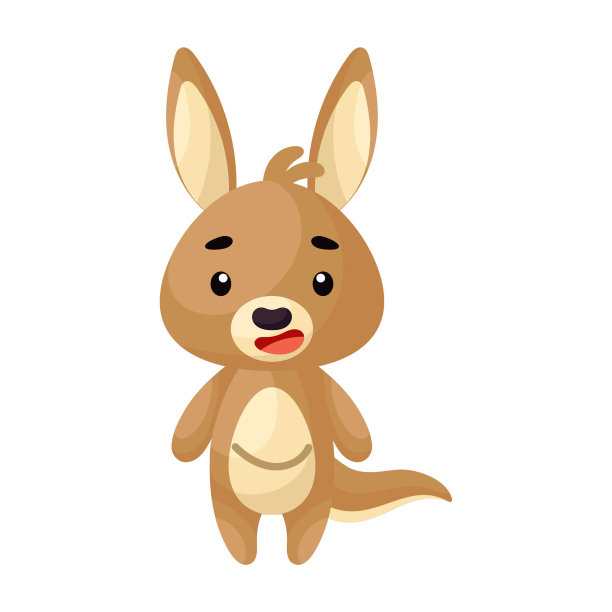 可爱的小袋鼠在白色的背景。卡通动物角色的孩子卡片，婴儿送礼会，海报，生日邀请，衣服。明亮的颜色，幼稚的矢量插图在卡通风格。图片下载