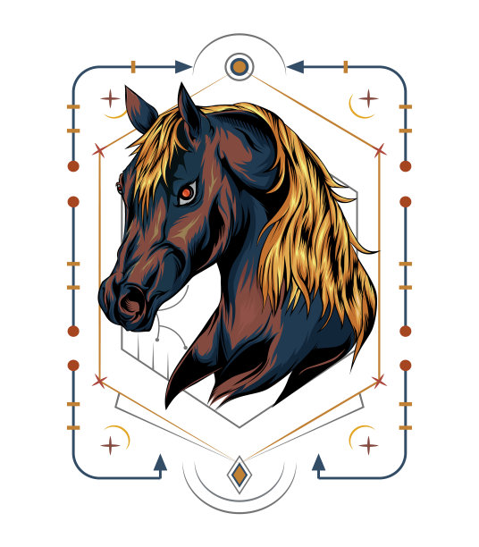 马矢量插图模板。马头装饰背景。专为t恤、服装、服装设计。图片下载