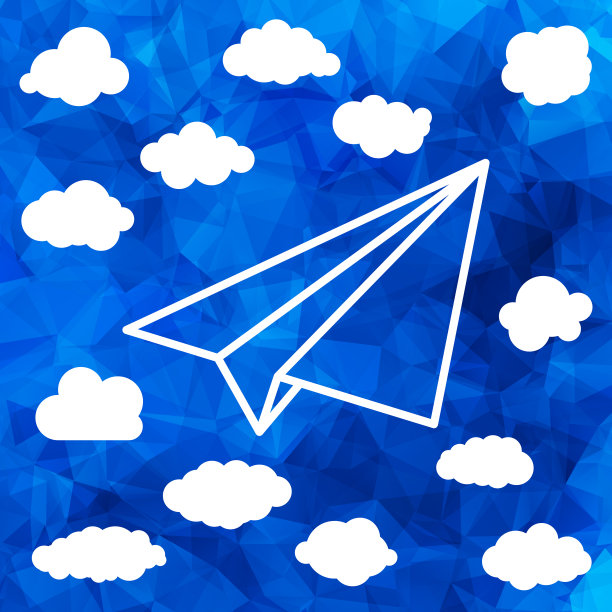 纸飞机与云彩在抽象的三角形背景图片下载