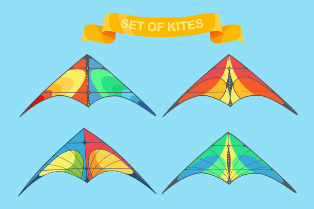 一套飞行的彩色风筝在天空与云孤立的背景。暑假，放假，放假时间。图片下载