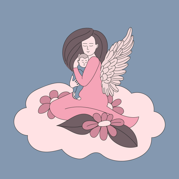 长着天使翅膀的母亲怀里抱着一个小孩图片下载