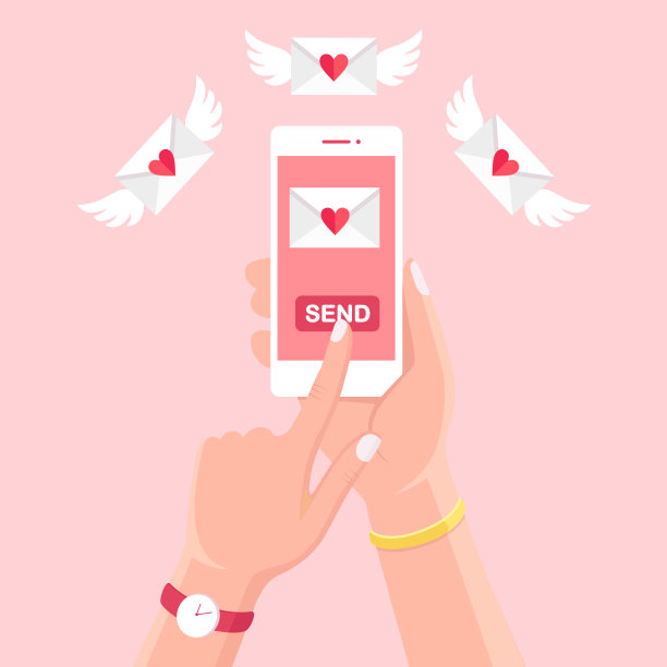 情人节说明。用白色手机收发爱情短信、信件、电子邮件。人类手持手机，智能手机图片下载