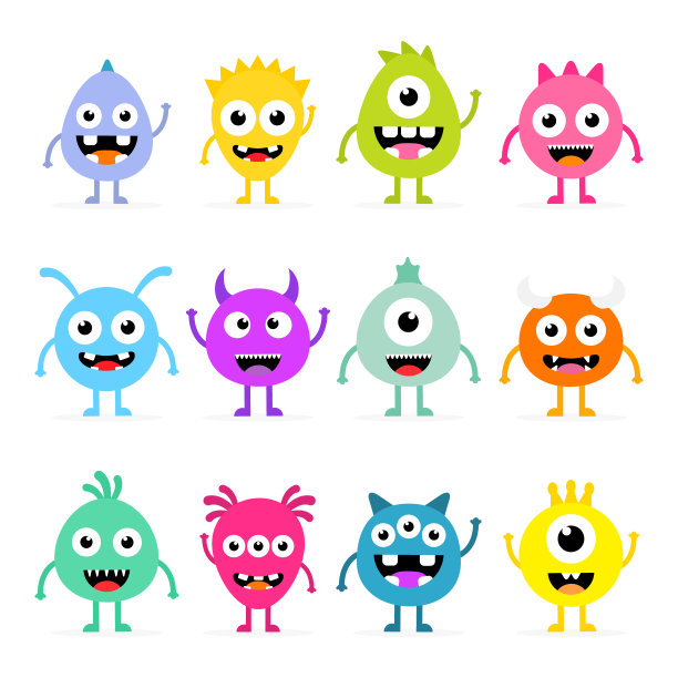 一组卡通可爱的怪物。图片下载