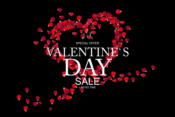 情人节促销，玫瑰花瓣折扣卡。矢量图图片下载