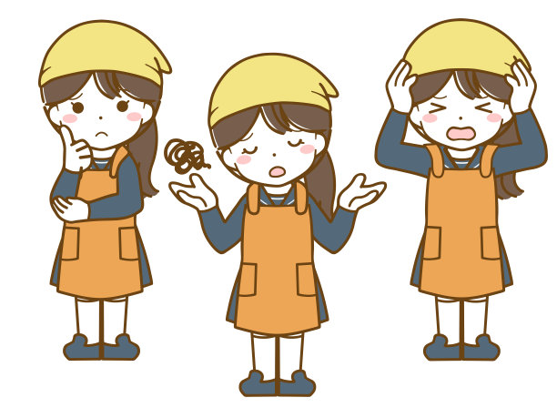 一位系着围裙的女学生脸上露出困惑的表情图片下载