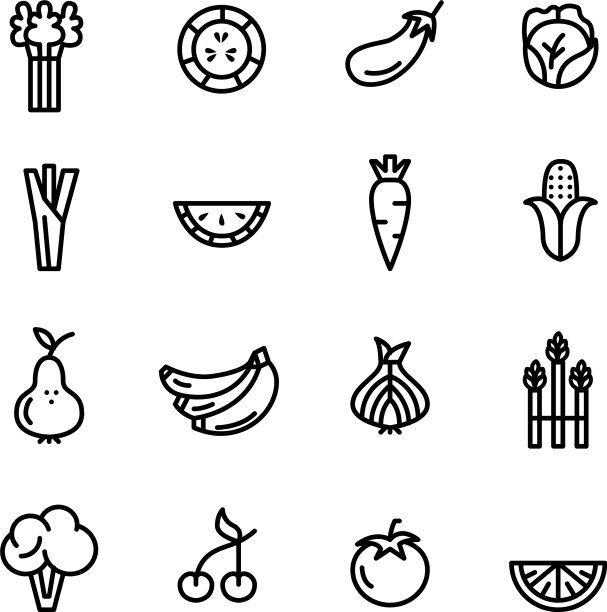 蔬菜和水果绿色健康饮食图标图片下载