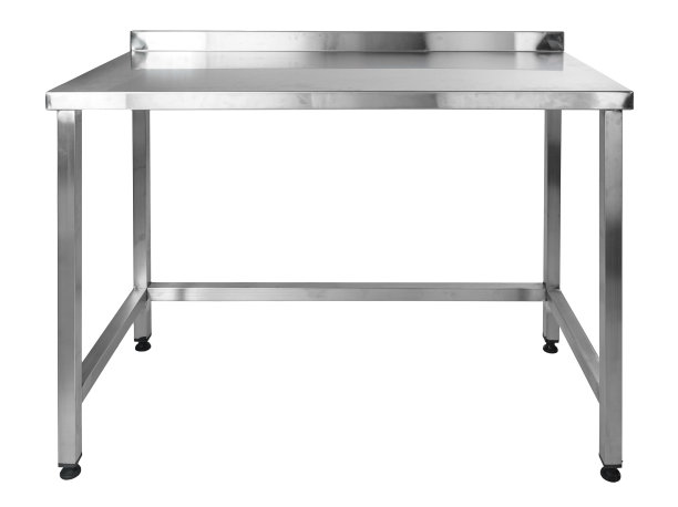 金属工业厨房餐桌上的食物制备隔离白色图片下载