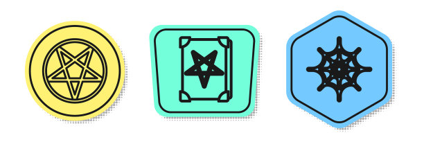 集线五角星于一圈古魔法书中图片下载