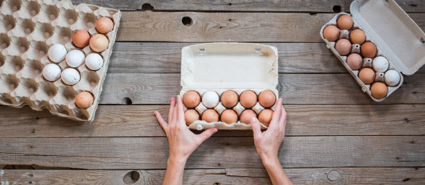 女人用手把鸡蛋装在箱子里顶视图图片下载