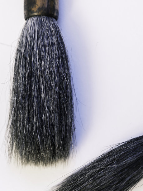 两个亚洲书法毛笔在白纸背景，特写微距照片图片下载