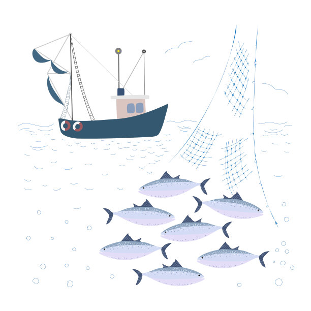 在海上捕鱼的拖网渔船上有金枪鱼图片下载