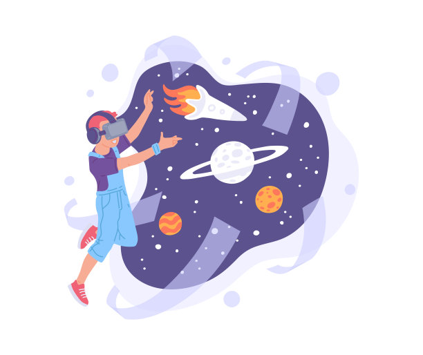 儿童在太空中佩戴虚拟现实眼镜-虚拟现实娱乐概念图片下载