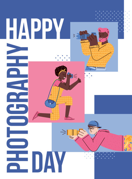 海报摄影日与卡通摄影师矢量插图。图片下载